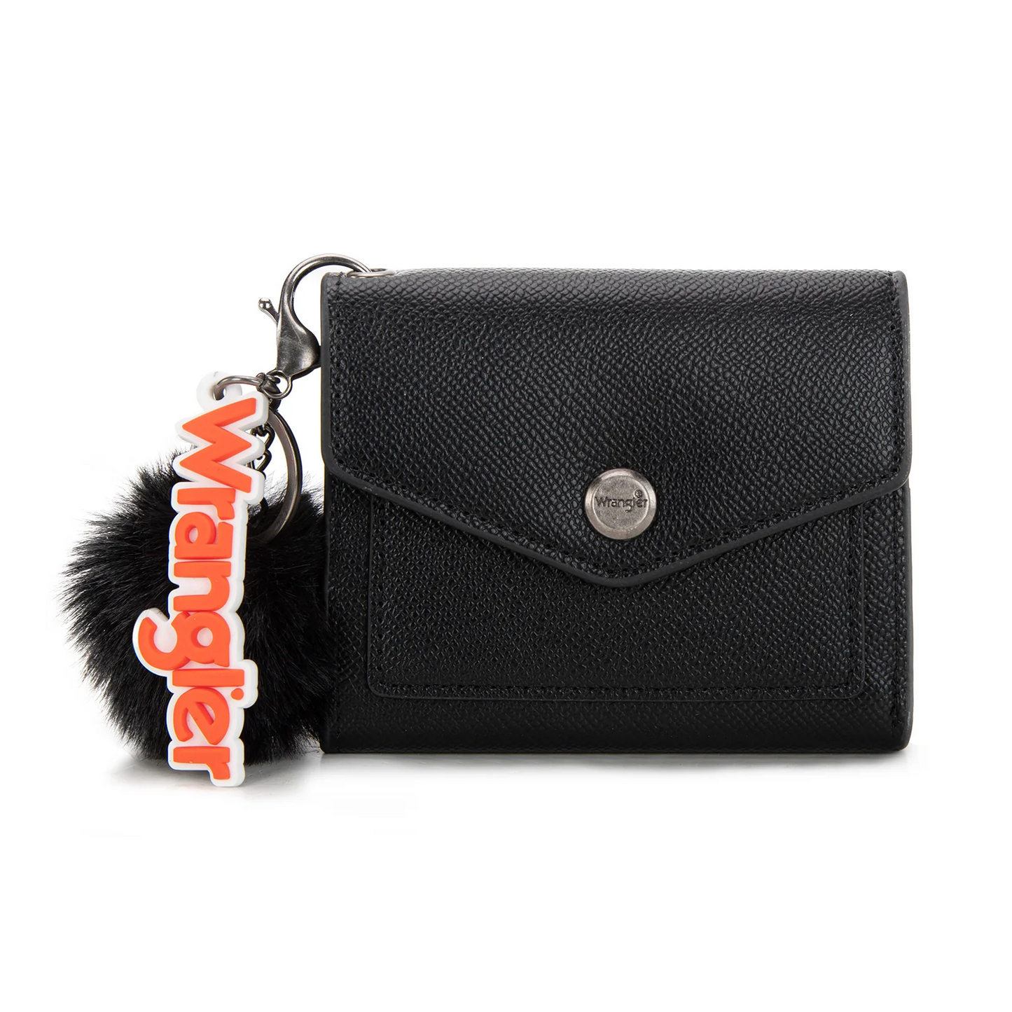 Wrangler Tri-Fold Wallet with Keyring Pom Pom - BLACK