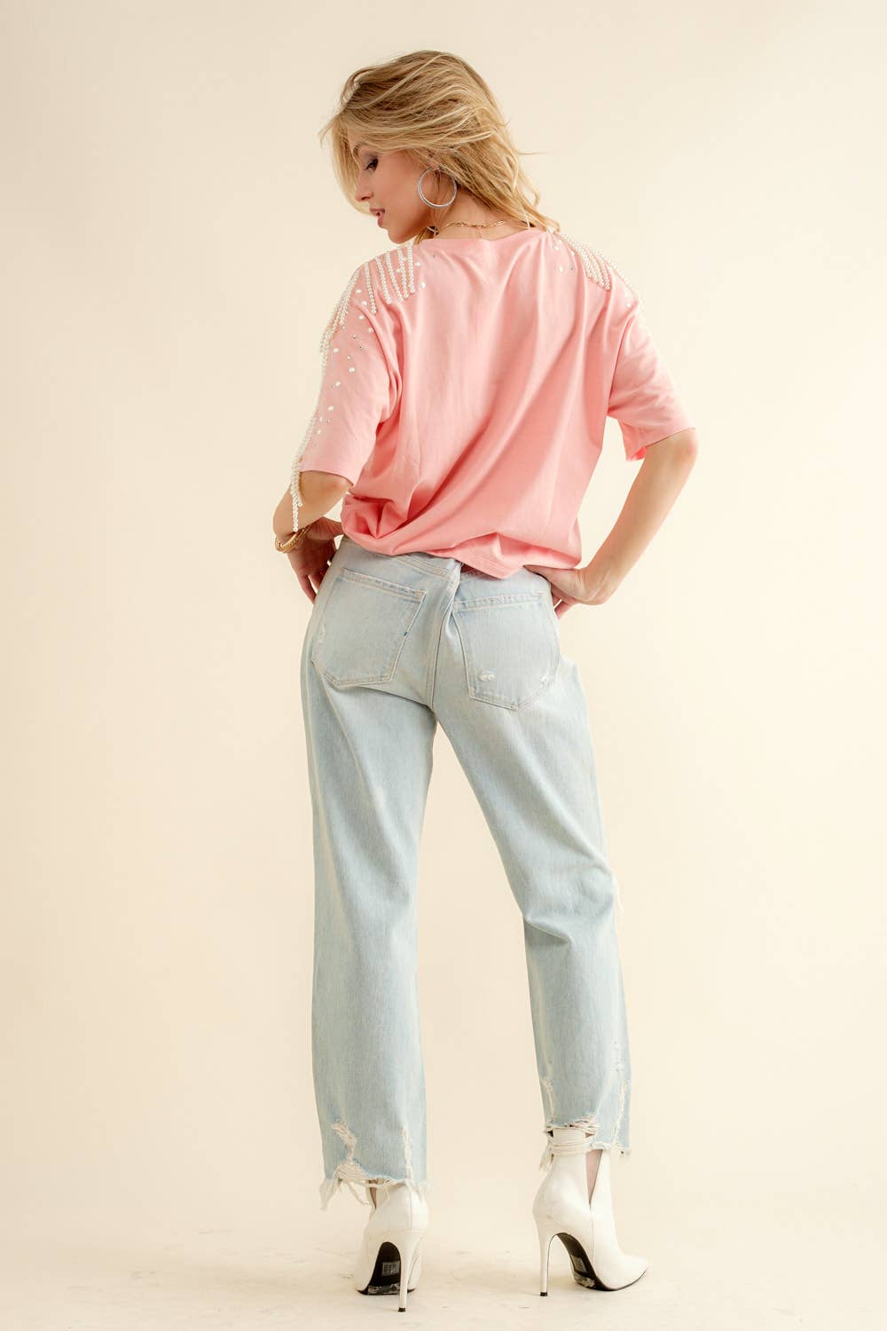 Pearl Fringe Shoulder T Shirt