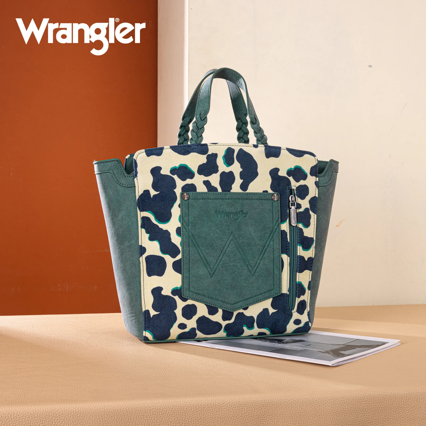Wrangler Cow Print Concealed Carry Tote/Crossbody- DARK TURQUOISE