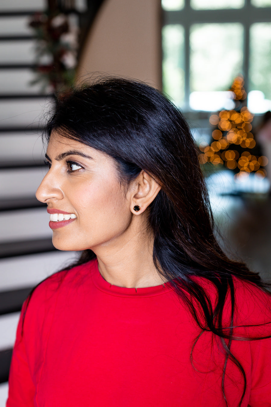 Black Circled Stud Earrings