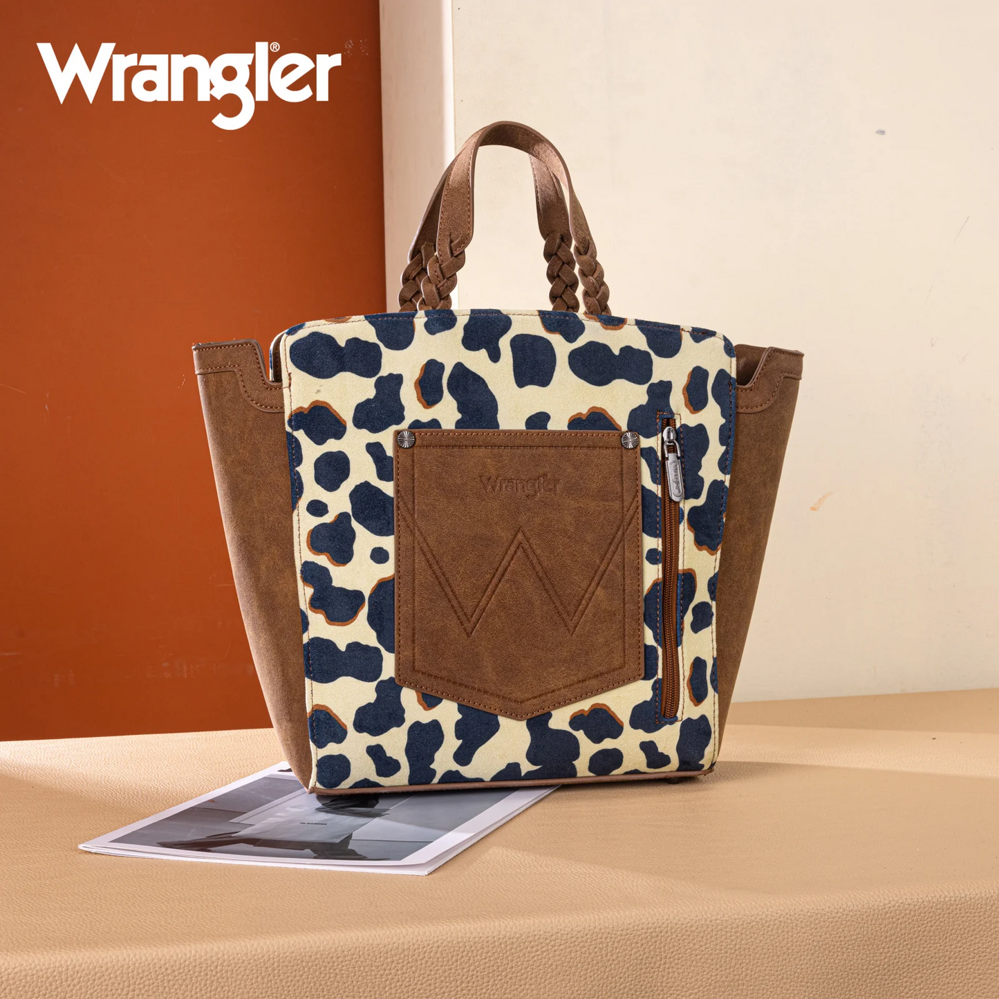 Wrangler Cow Print Concealed Carry Tote/Crossbody - BROWN