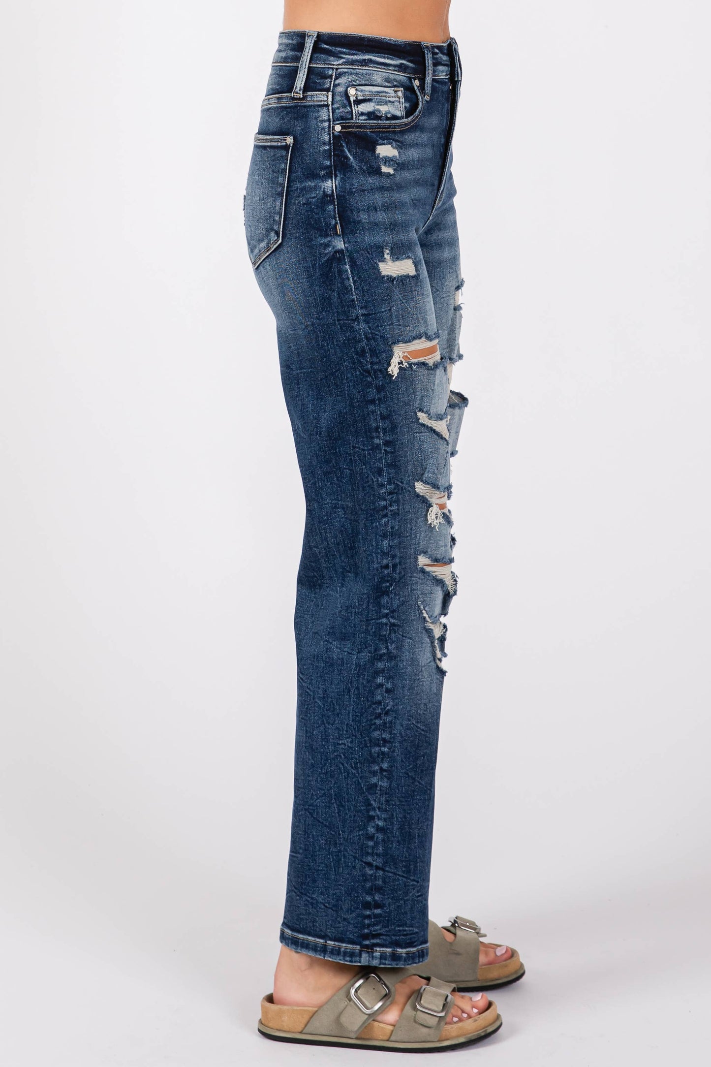 Petra153 Destroyed High Rise Super Stretch Slim Wide Leg
