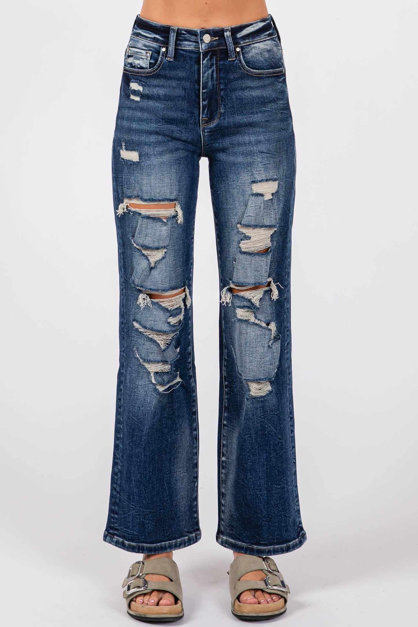 Petra153 Destroyed High Rise Super Stretch Slim Wide Leg