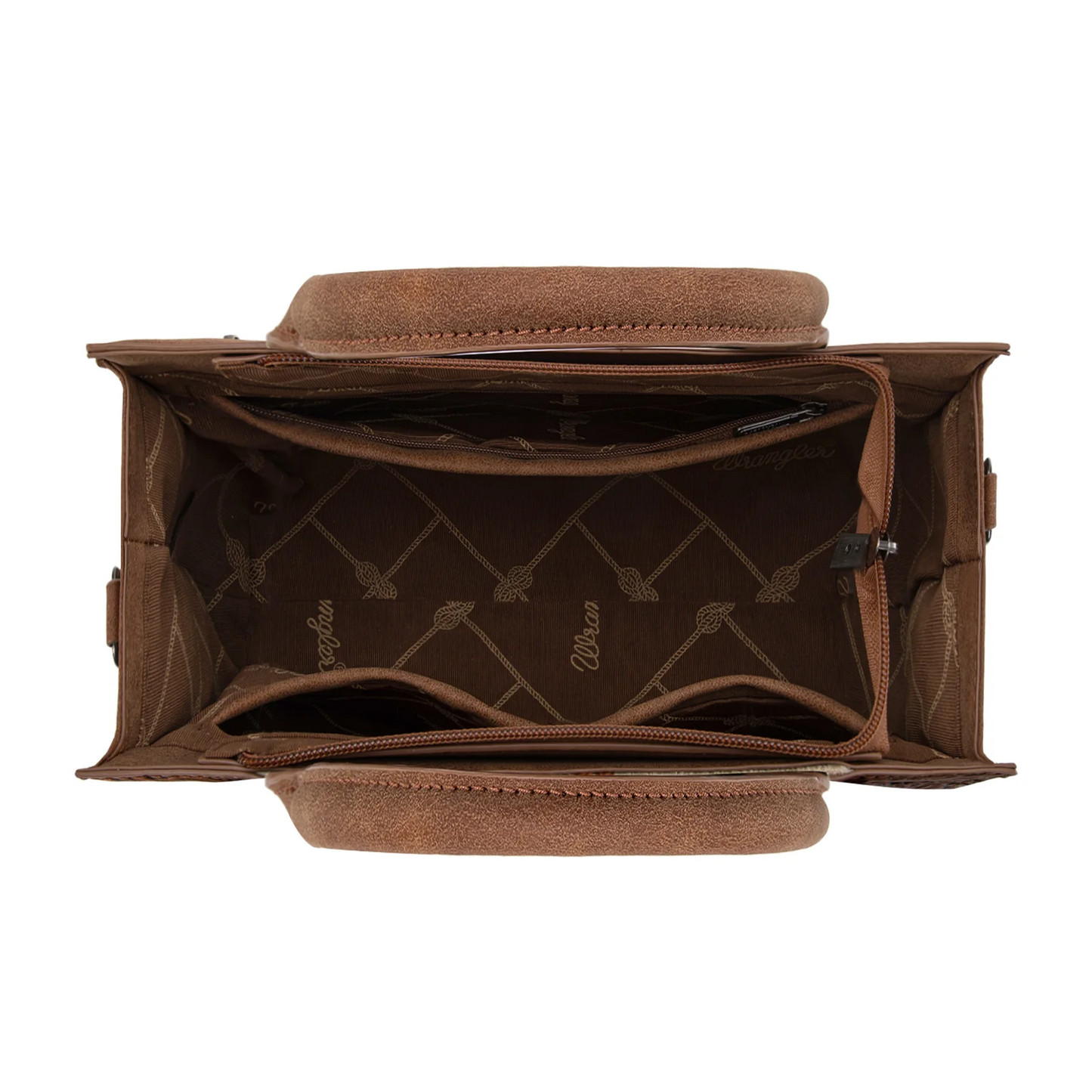 Wrangler Tooled Aztec Pattern Print Concealed Carry Tote/Crossbody - BROWN