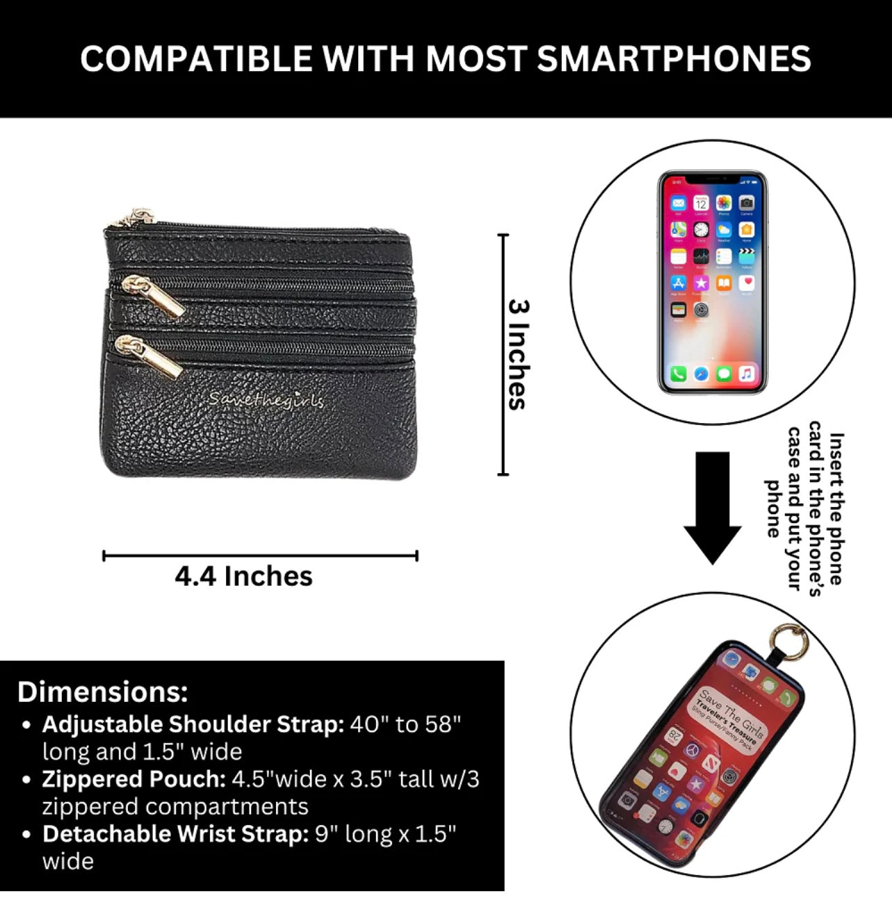 Clip & Go Strap w/Zippered Pouch Classic Black