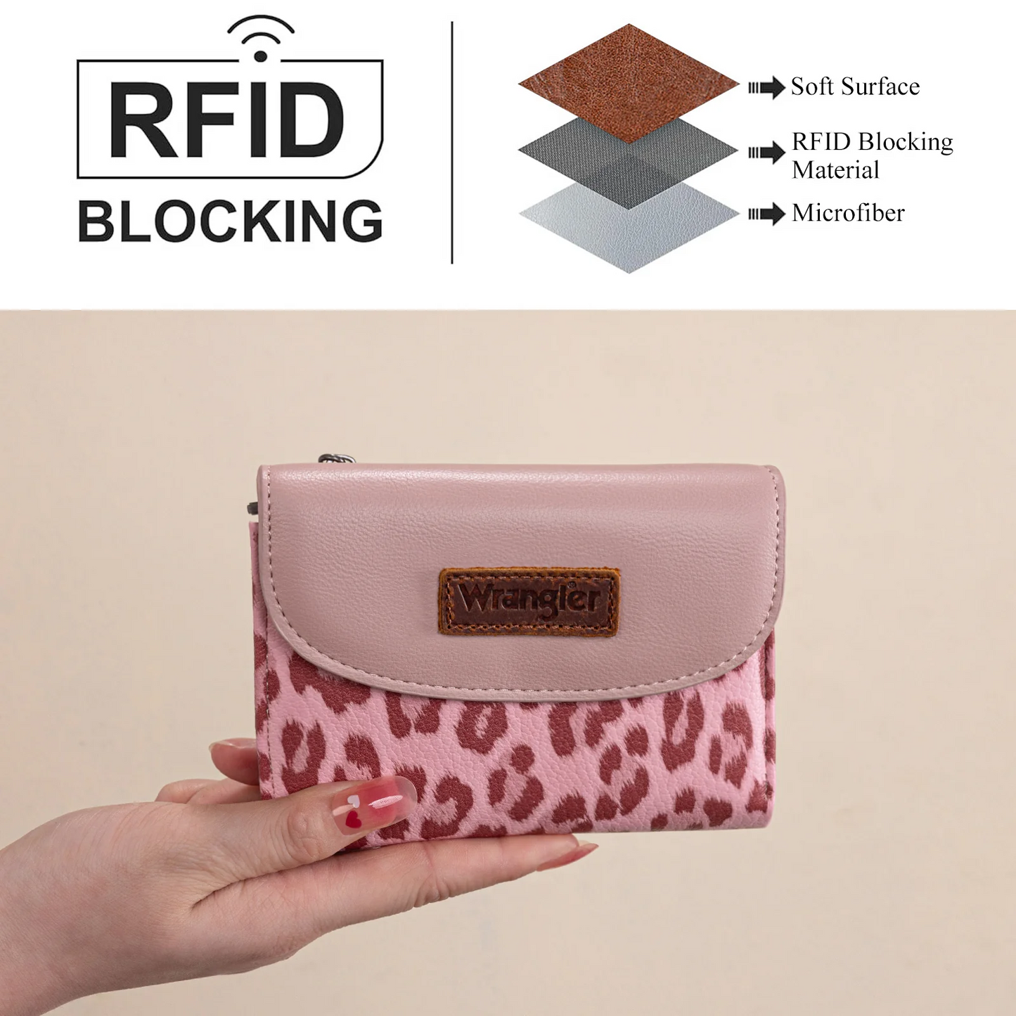 Wrangler Tri-Fold Wallet - LEOPARD&PINK