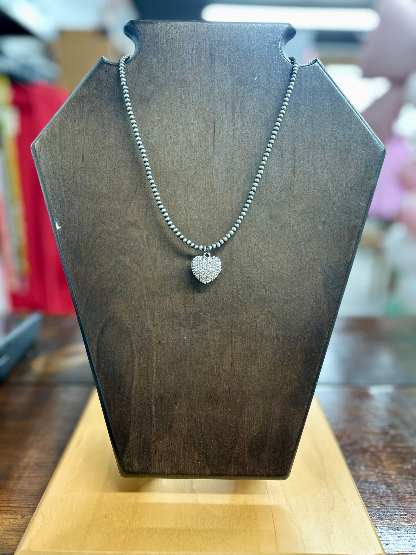 Diamond Heart Bead Necklace