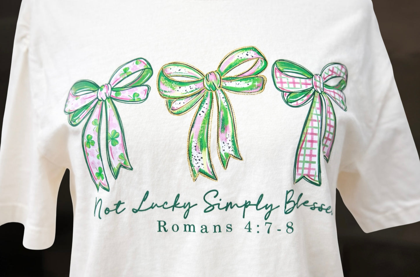 Not Lucky Simply Blessed Bow Graphic Tee