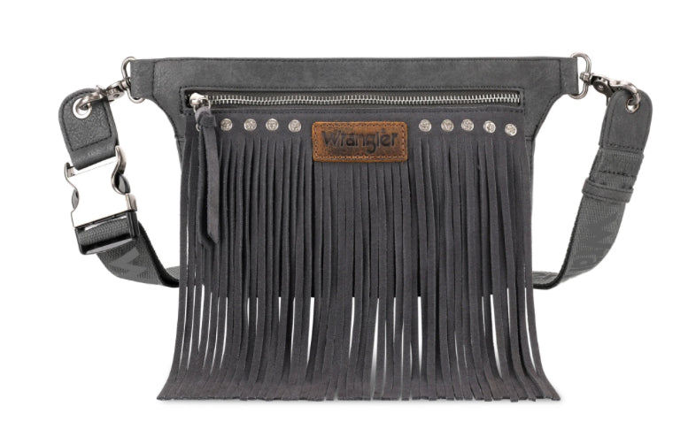Wrangler Fringe Fanny Pack Belt Bag Sling Bag - Grey