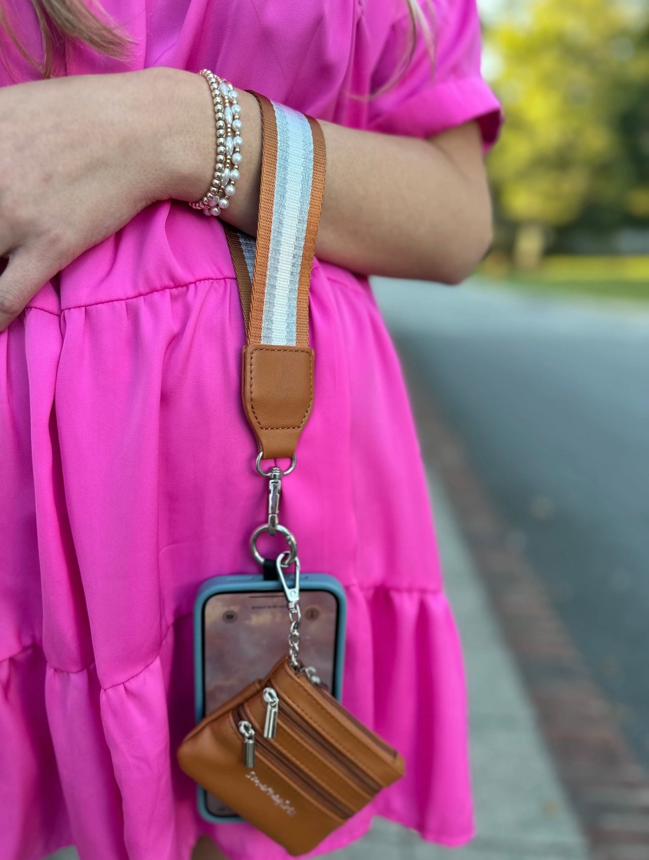 Clip & Go Strap with Pouch - Stripe Collection Copper/Silver/White