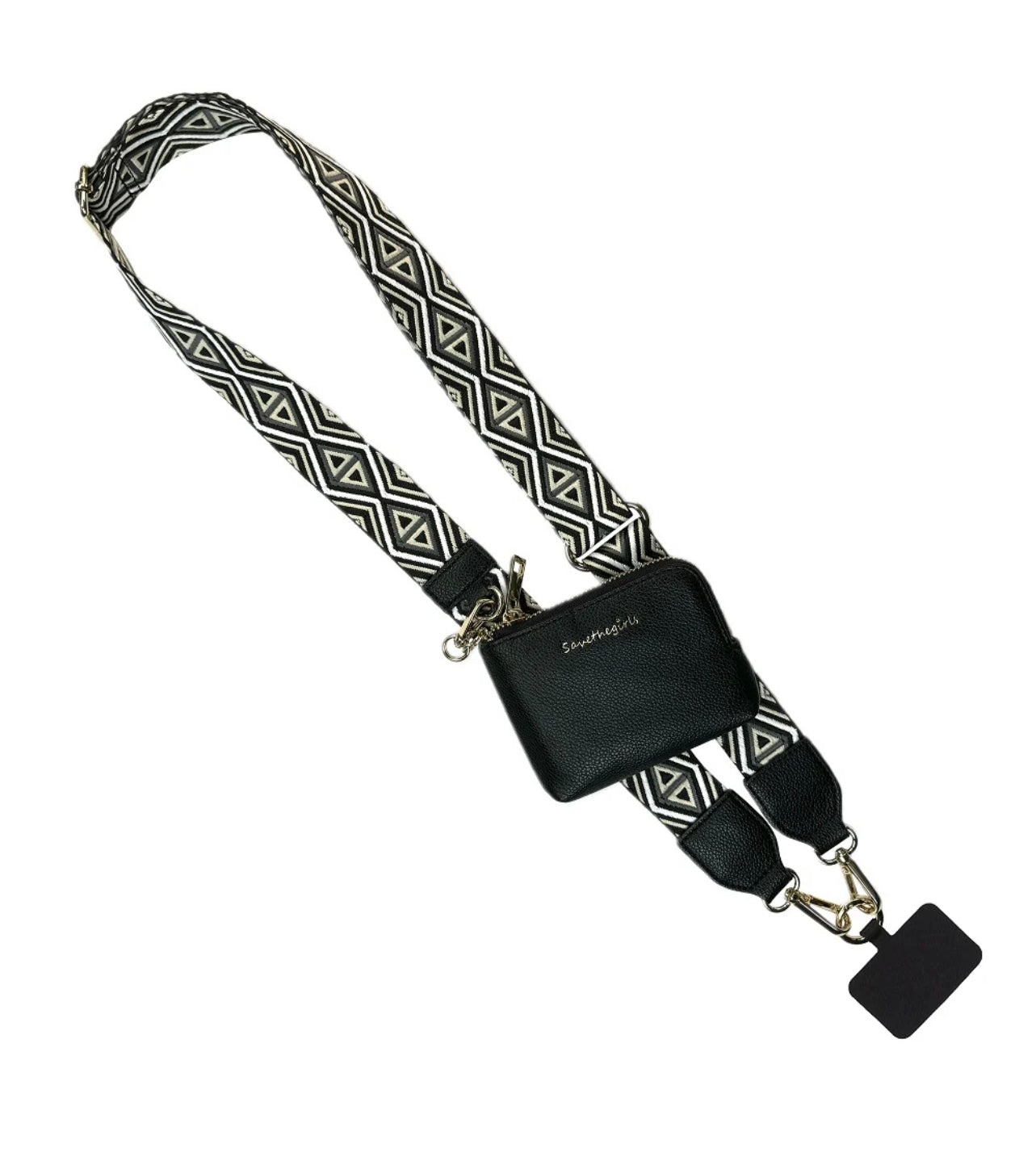 Clip & Go Strap w/RFID Pouch Diamond Pattern Black/White/Tan