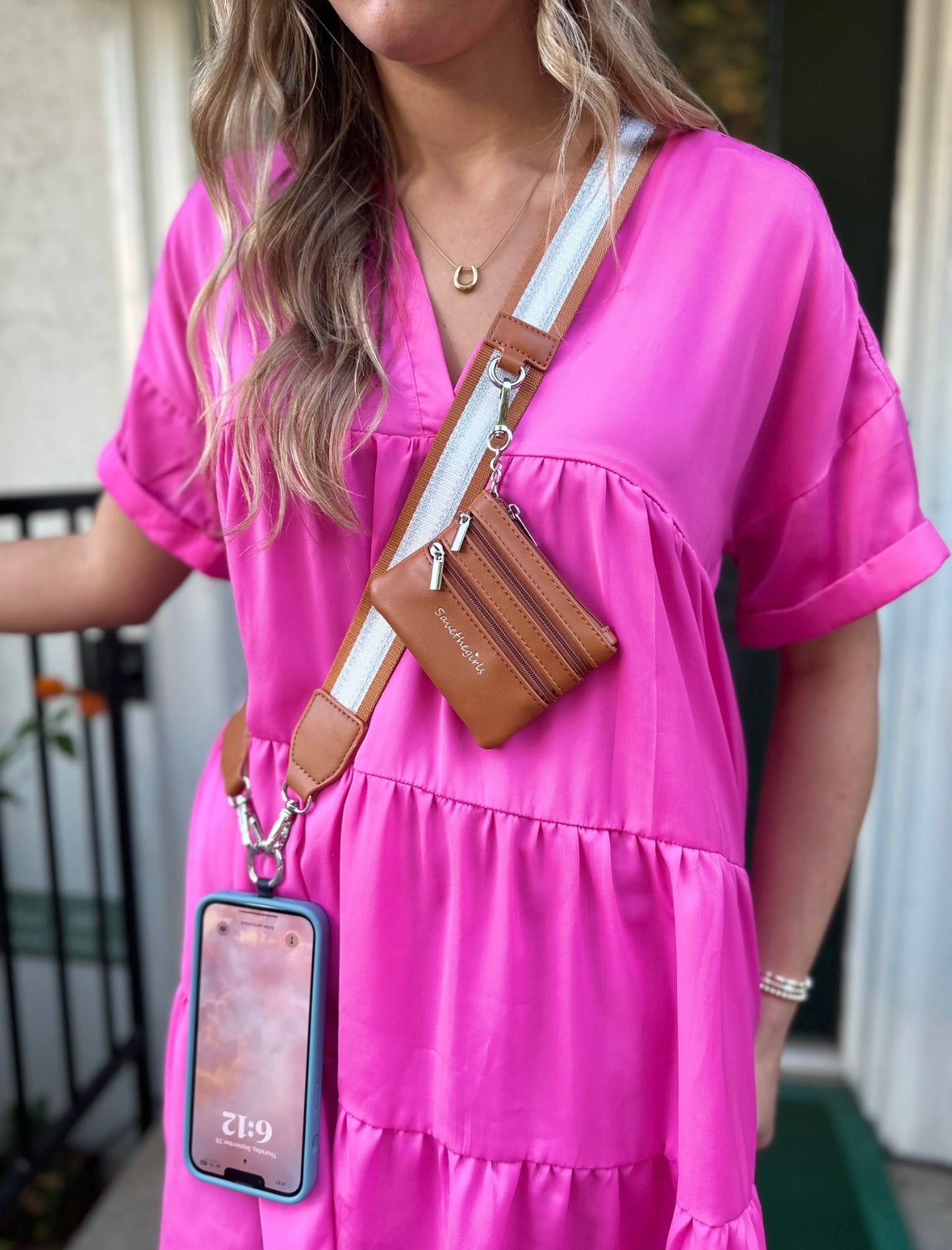 Clip & Go Strap with Pouch - Stripe Collection Copper/Silver/White