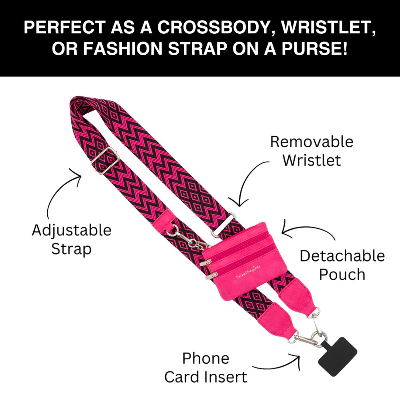 Clip & Go Strap with Pouch Chevron/Diamond Hot Pink/BLK