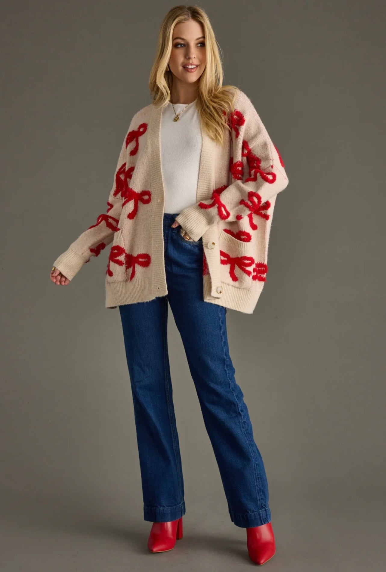 BOW CARDIGAN - RED