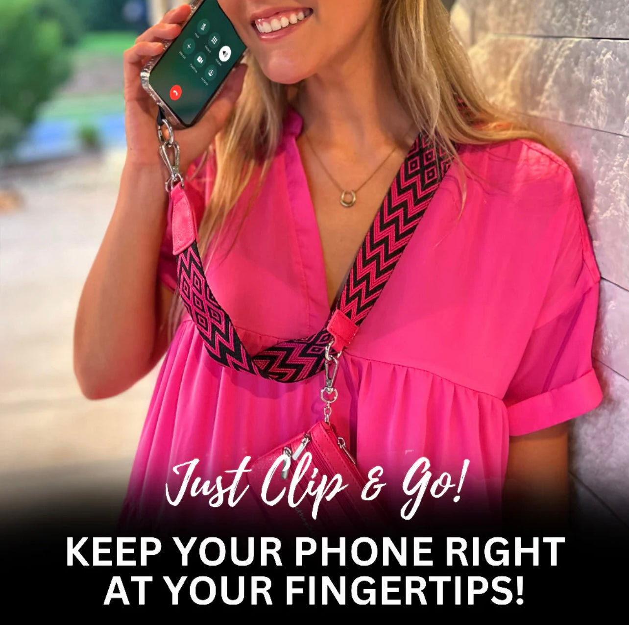 Clip & Go Strap with Pouch Chevron/Diamond Hot Pink/BLK