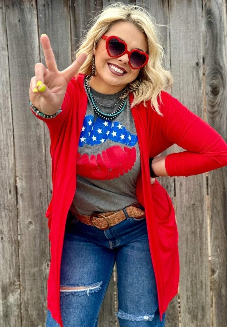 Ruby Red Soft Mid-Length Cardigan