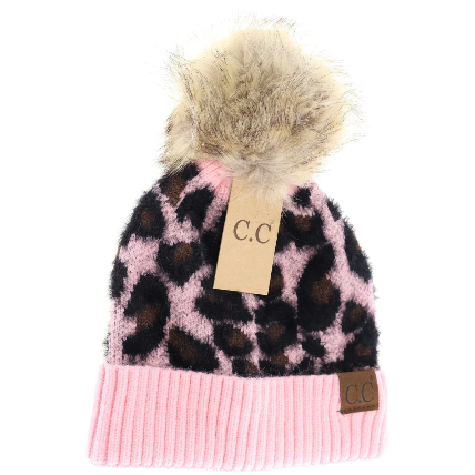Leopard Pom Beanie Baby Pink