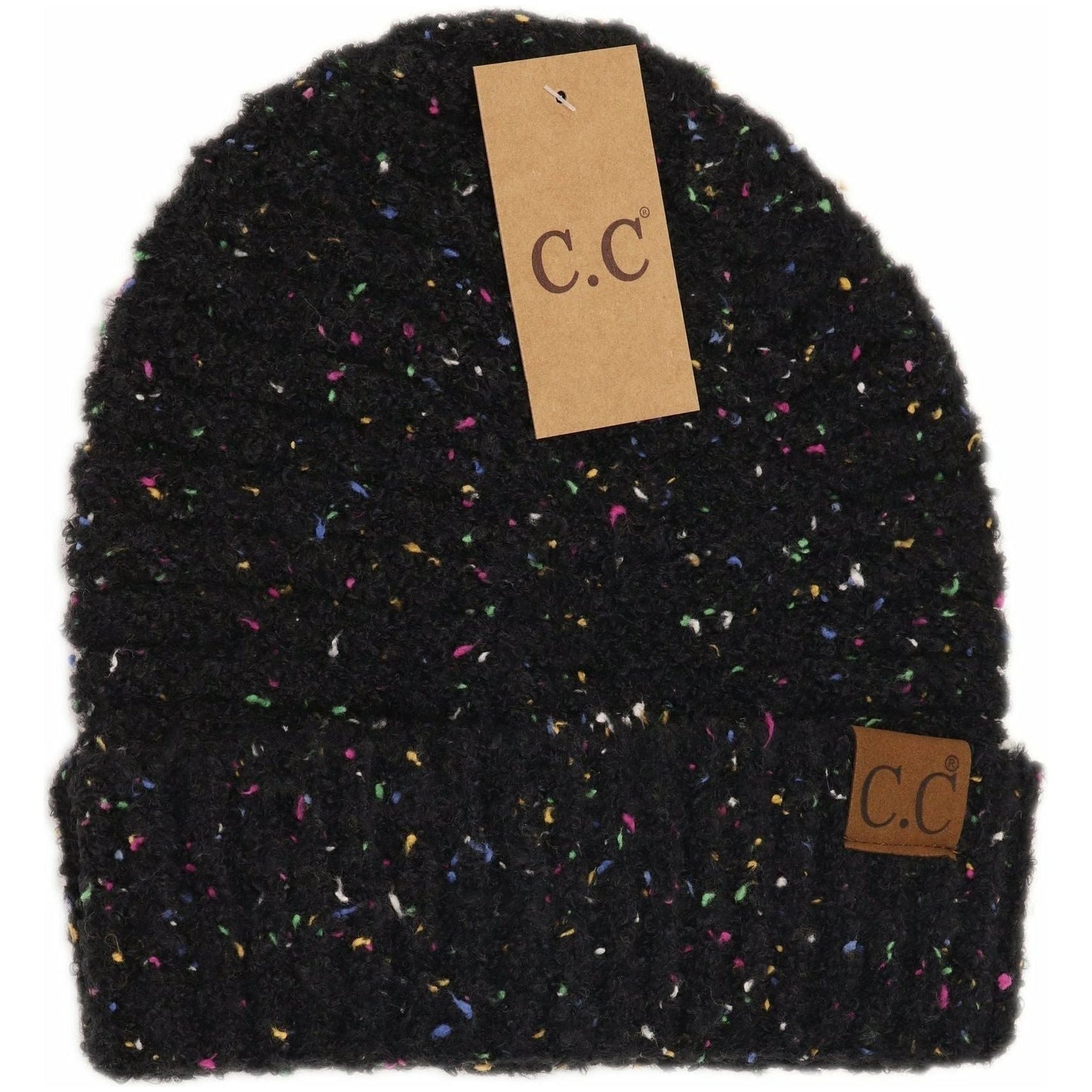 Confetti Boucle Knit Cuff Beanie Black