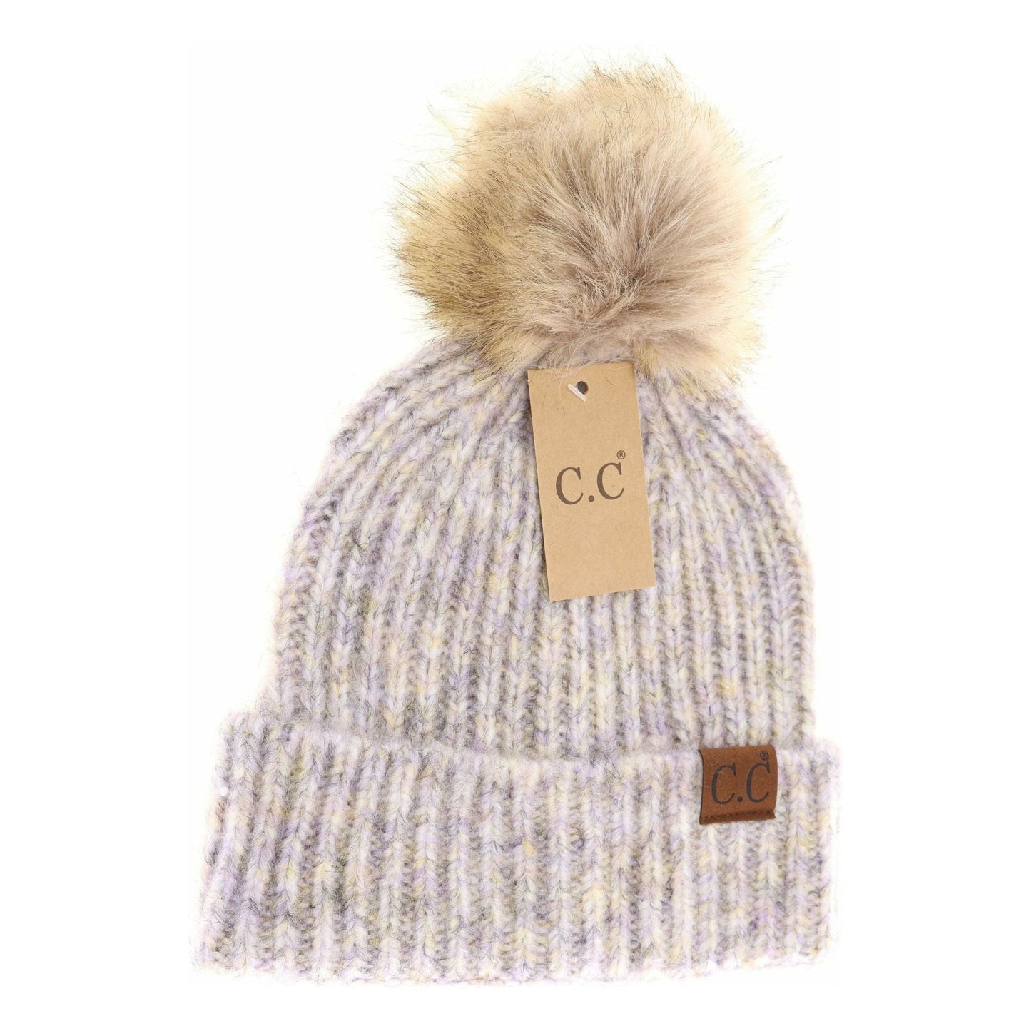 Soft Ribbed Fur Pom C.C Beanie Iris Multi
