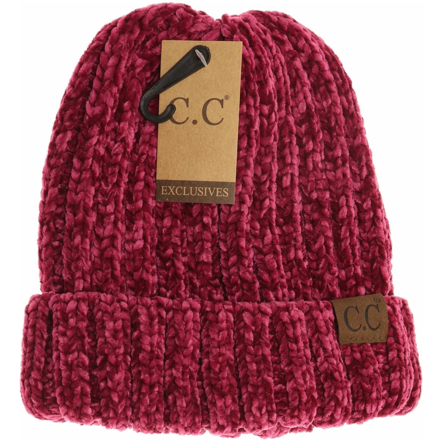 Solid Ribbed Chenille CC Beanie: Hot Pink