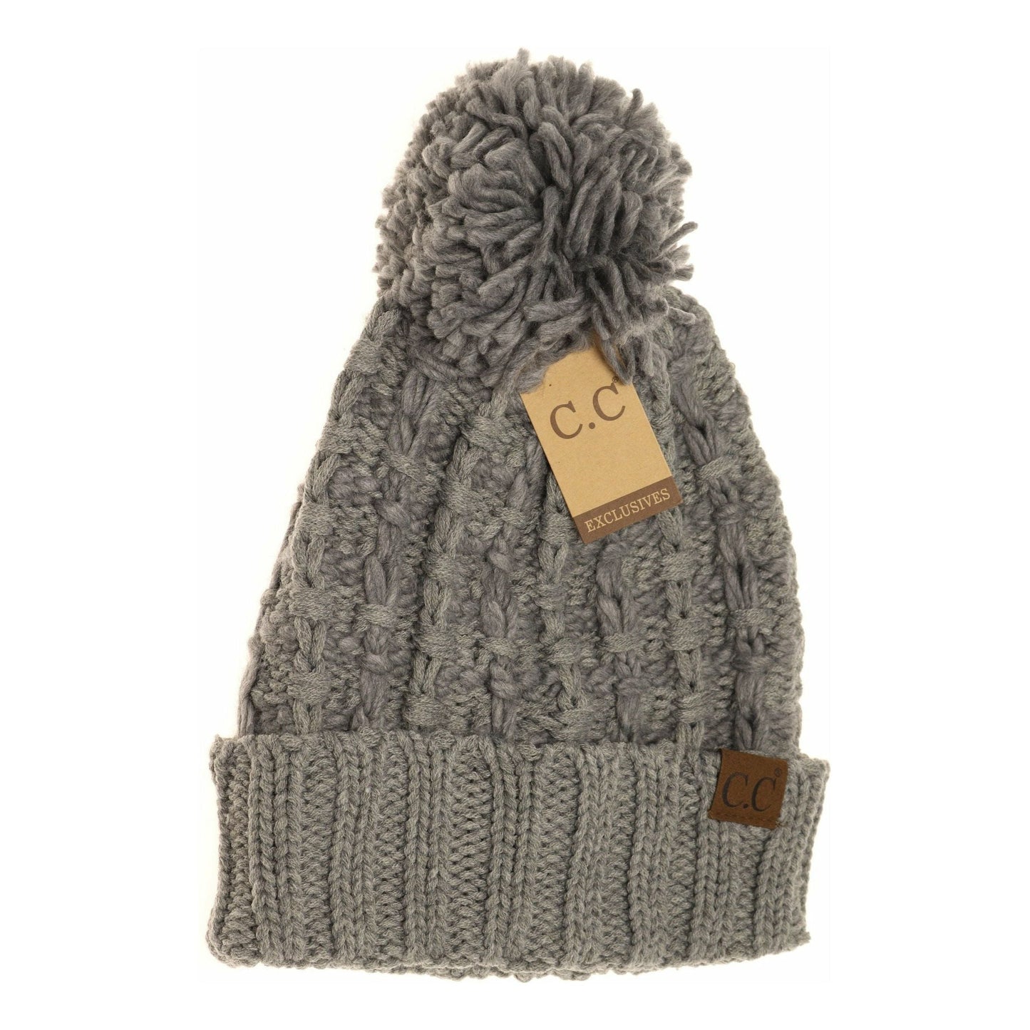 Slipstitch Pom Beanie Light Grey