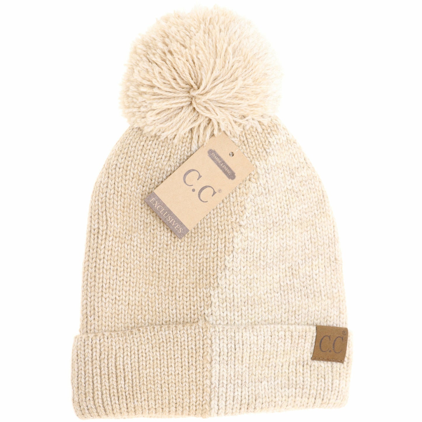 Two Tone Knit CC Beanie Taupe/Beige