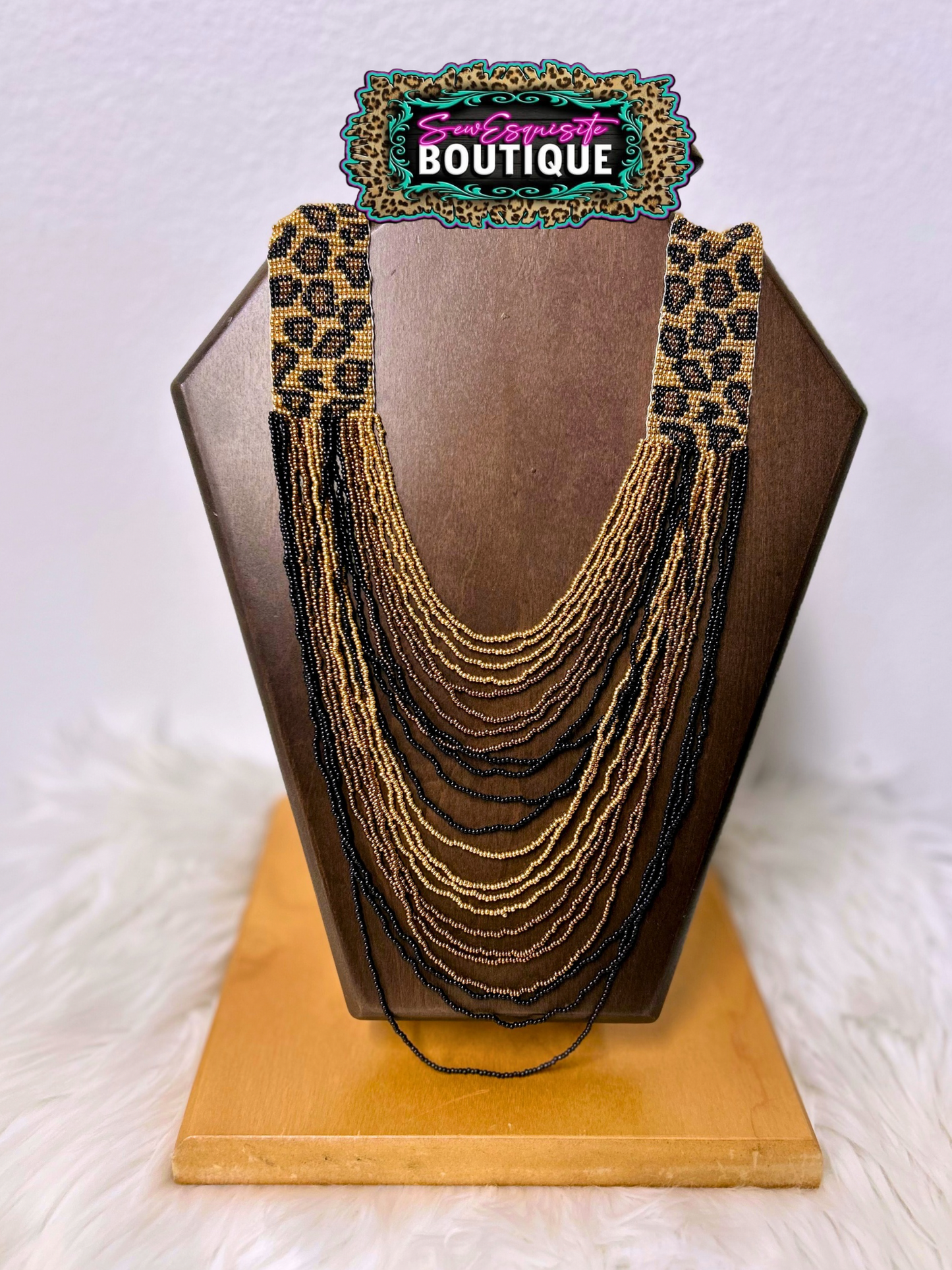 Leopard Beaded Multi-Strand Necklace