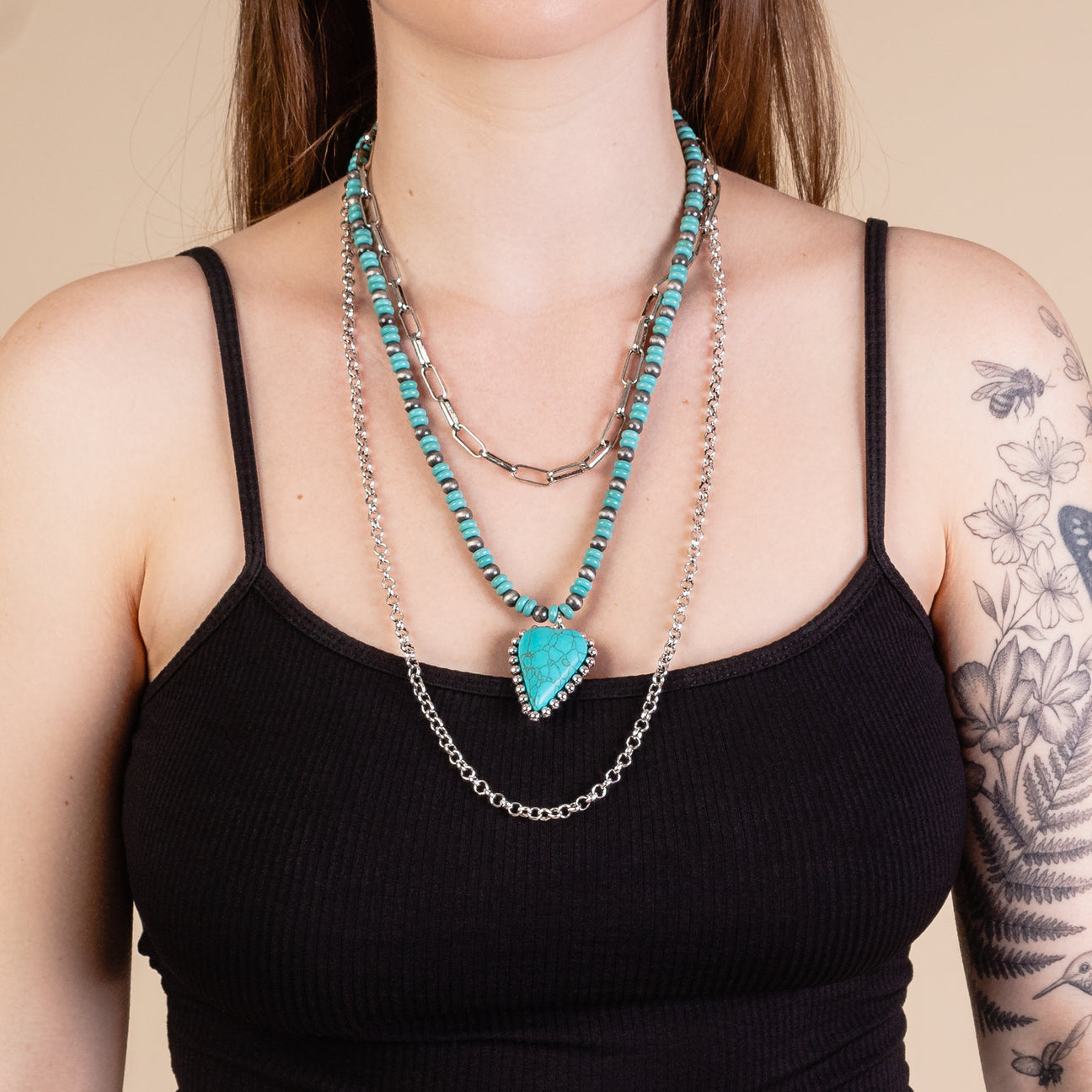Cowgirl Layered Turquoise Heart Necklace