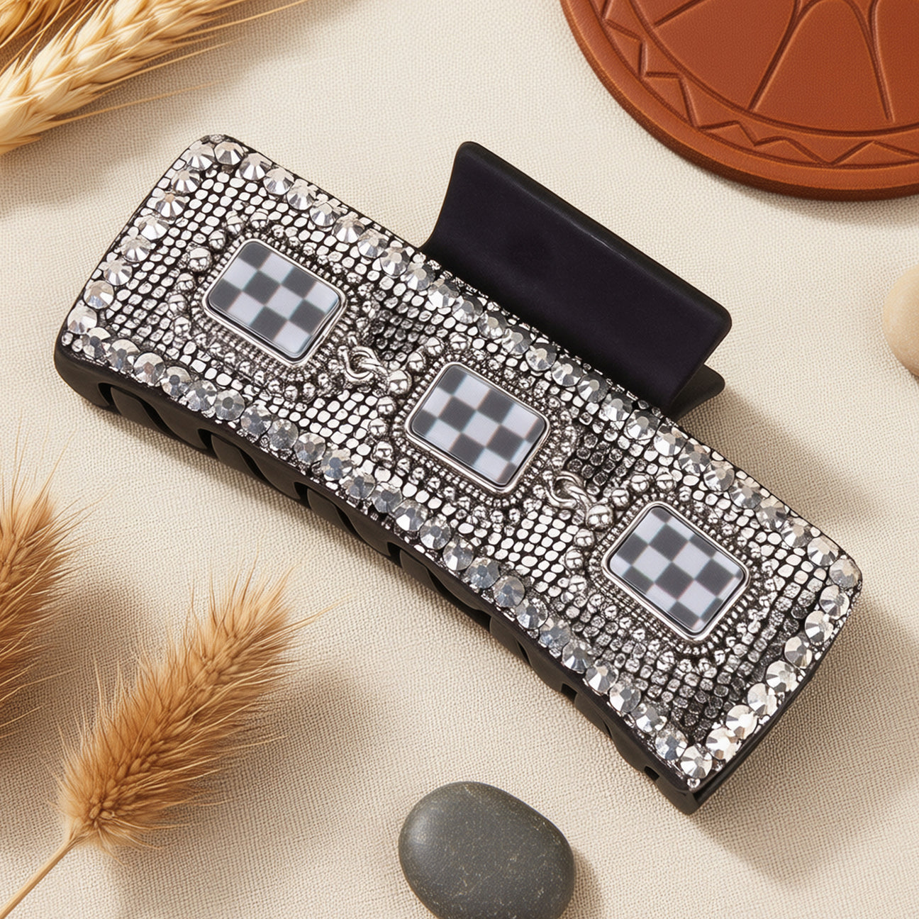 Rodeo Check Rhinestone Clip