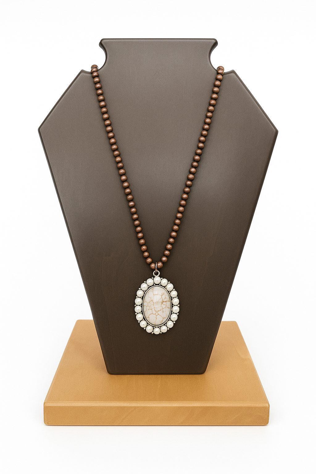 Cream Oval Stone Pendant Necklace