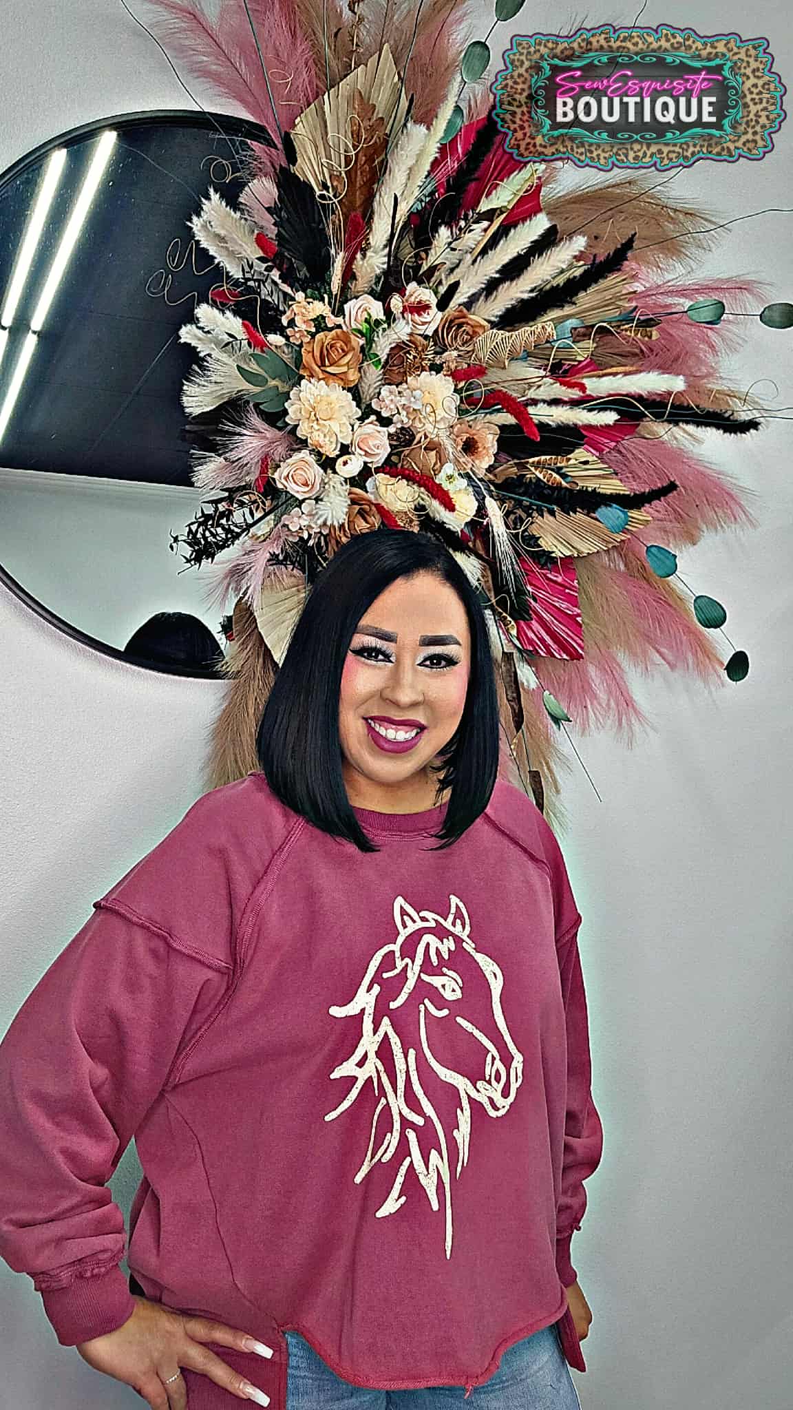 Horse Graphic Dropped Shoulder Sweatshirt Raspberry