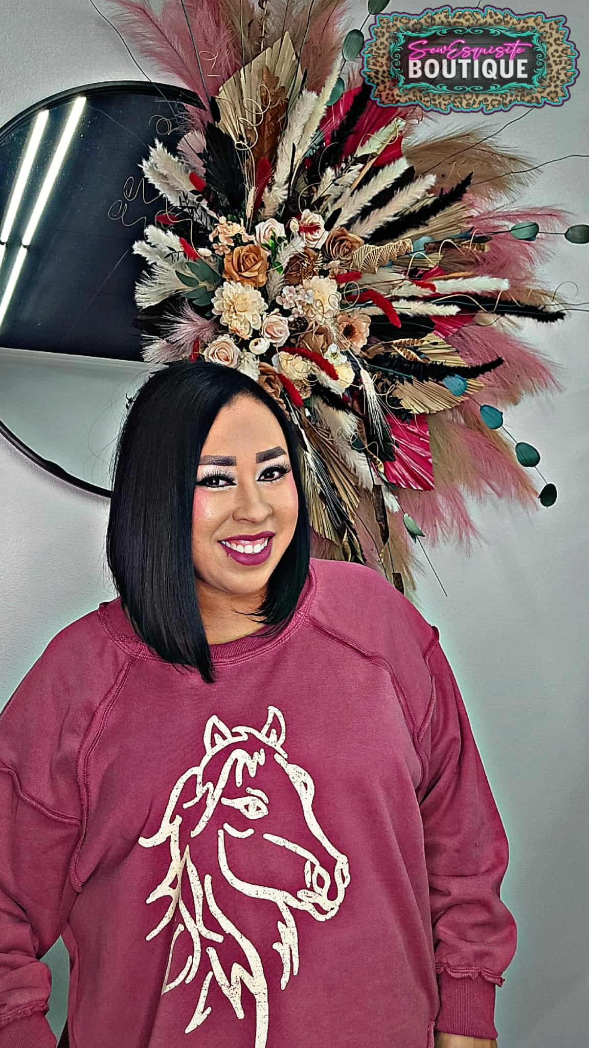 Horse Graphic Dropped Shoulder Sweatshirt Raspberry