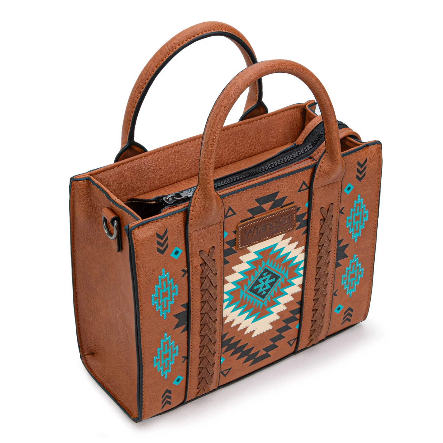 Wrangler Aztec Pattern Print Tote/Crossbody - BROWN