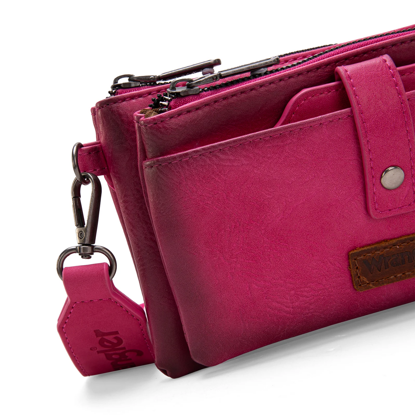 Wrangler Dual Zipper Compartment Crossbody Bag - HOT PINK