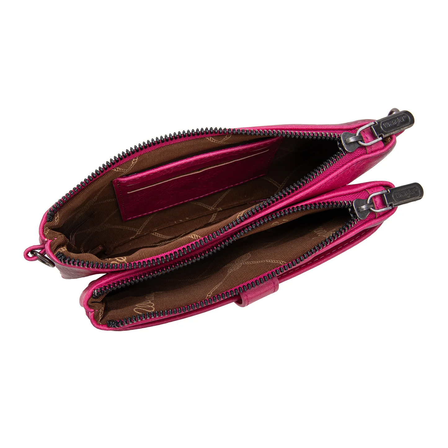 Wrangler Dual Zipper Compartment Crossbody Bag - HOT PINK