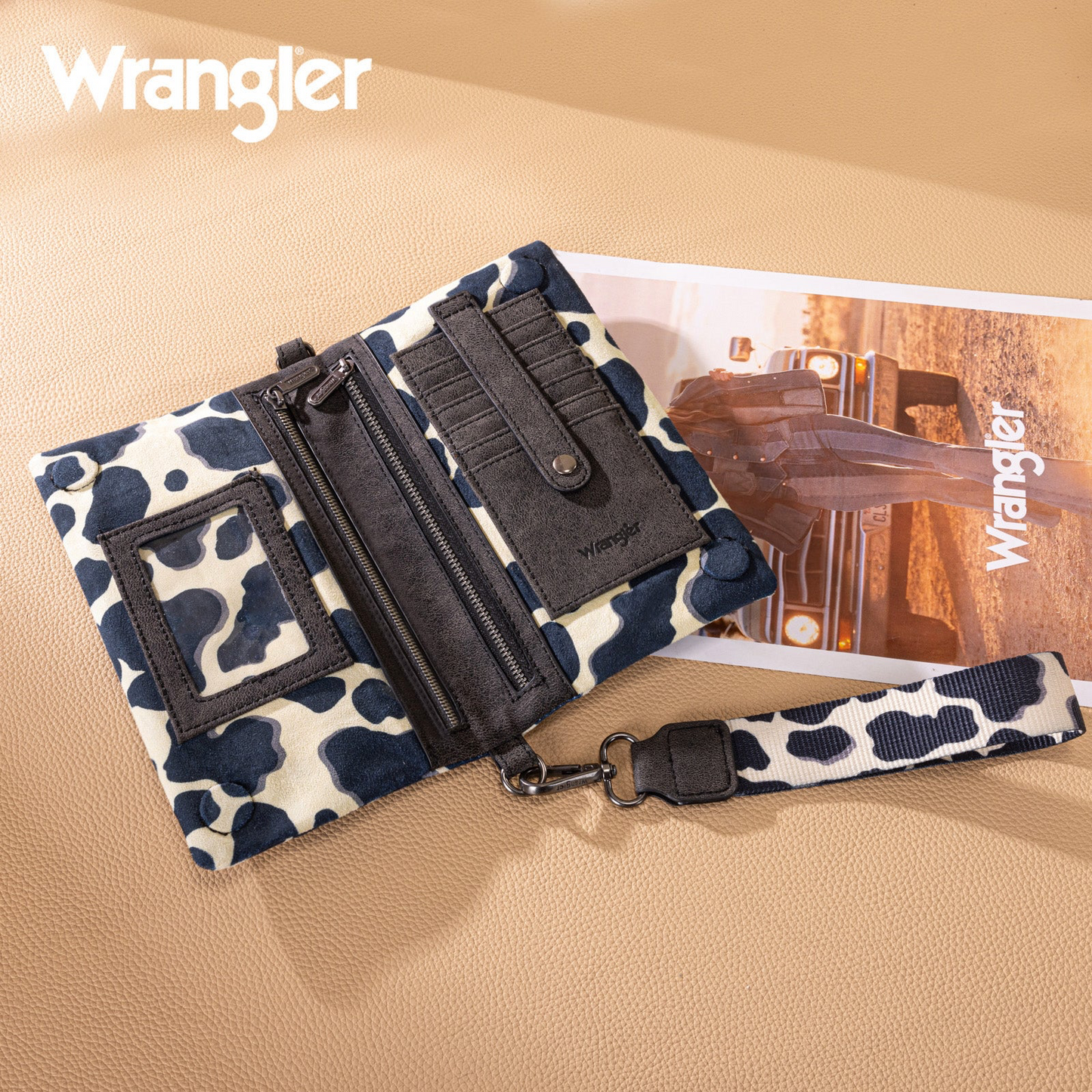 Wrangler Cow Print Wallet/Wristlet/Crossbody - BLACK