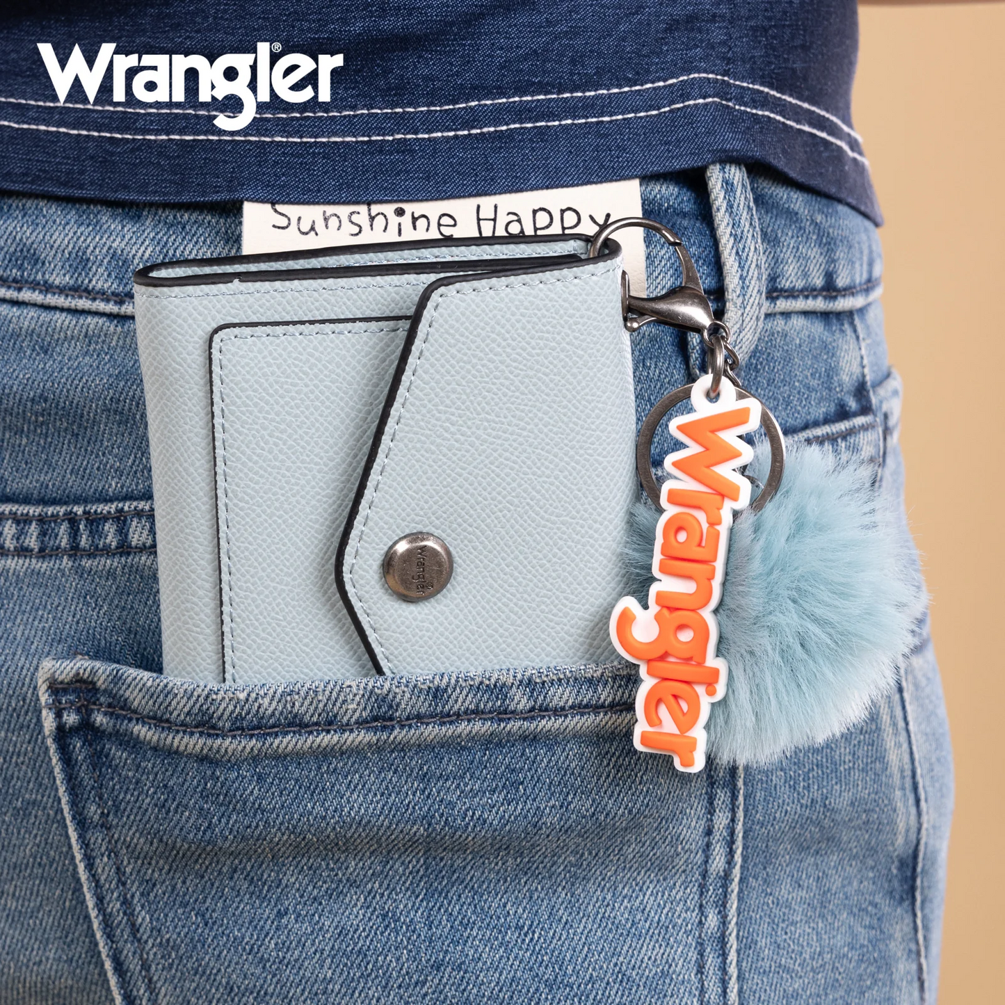 Wrangler Tri-Fold Wallet with Keyring Pom Pom - JEAN