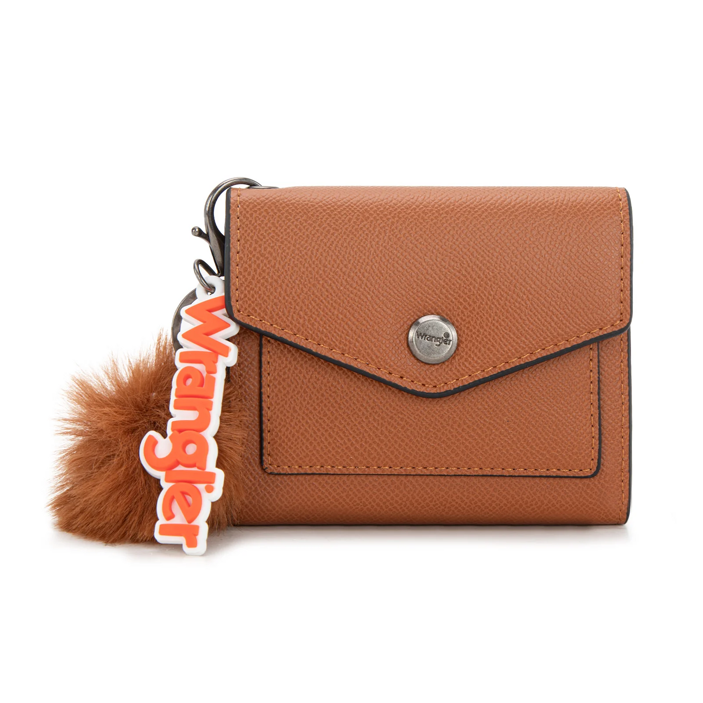 Wrangler Tri-Fold Wallet with Keyring Pom Pom - BROWN