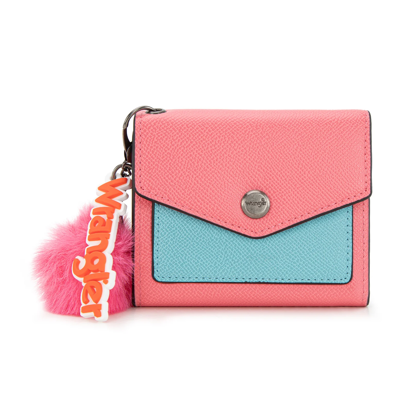 Wrangler Tri-Fold Wallet with Keyring Pom Pom - PINK/BLUE
