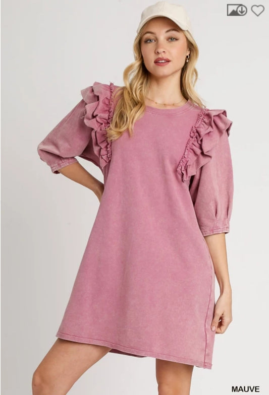 Mauve Terry Dress with Ruffles