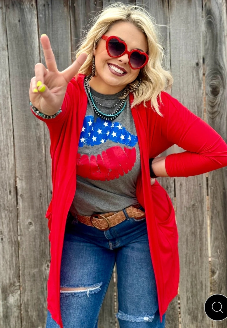 Ruby Red Soft Mid-Length Cardigan