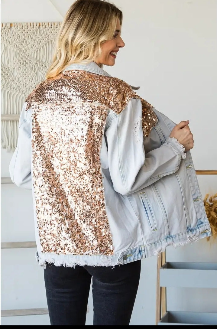 Sequin Denim Jacket Gold