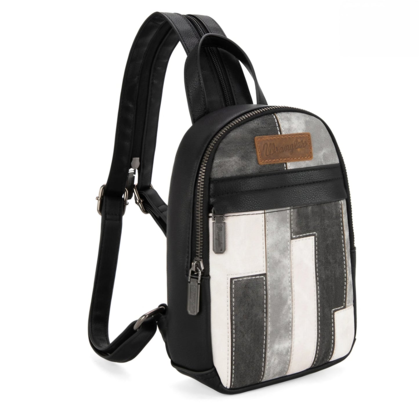Wrangler Denim Patchwork Mini Backpack with Detachable Coin Pouch - Black