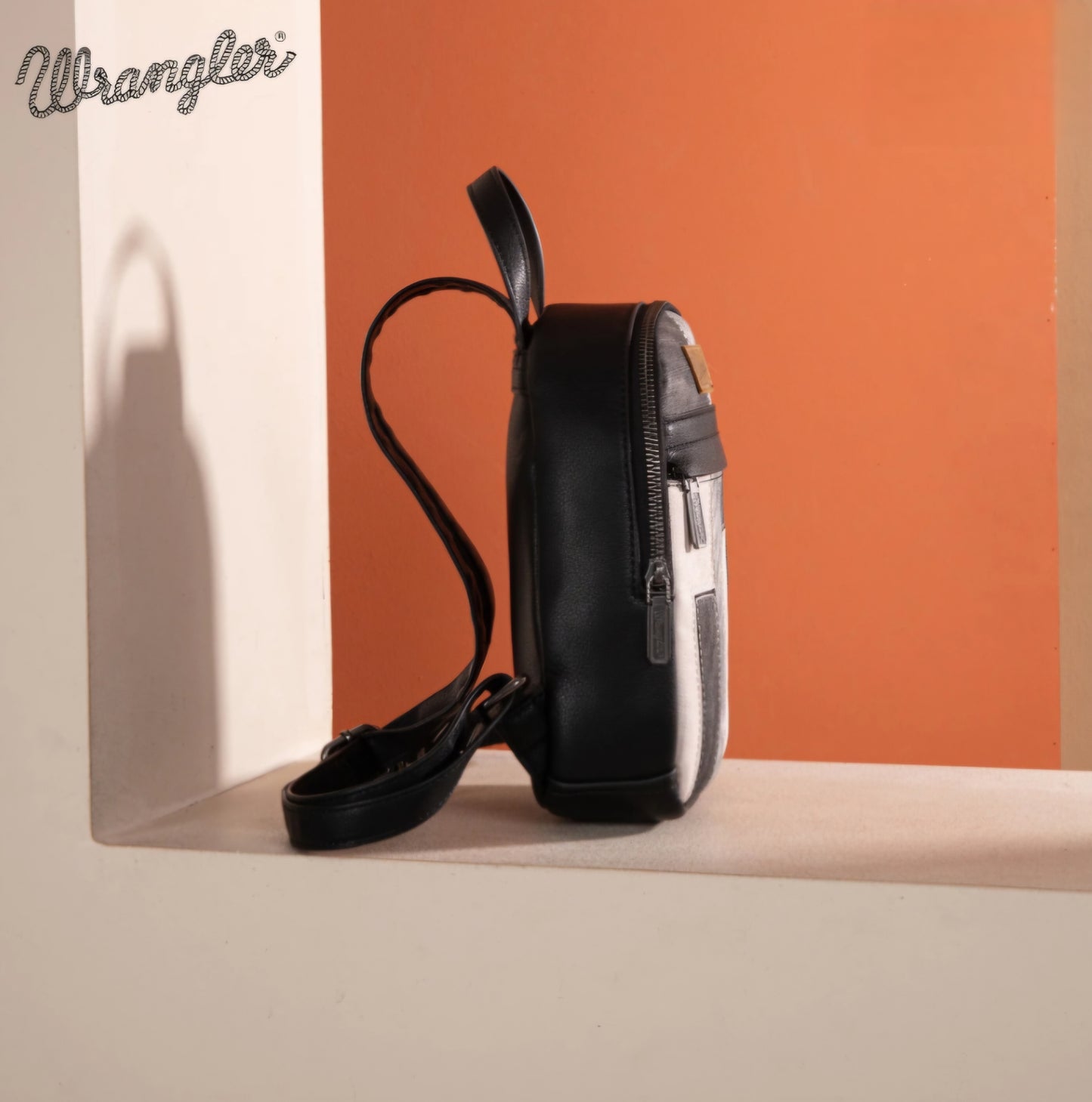 Wrangler Denim Patchwork Mini Backpack with Detachable Coin Pouch - Black