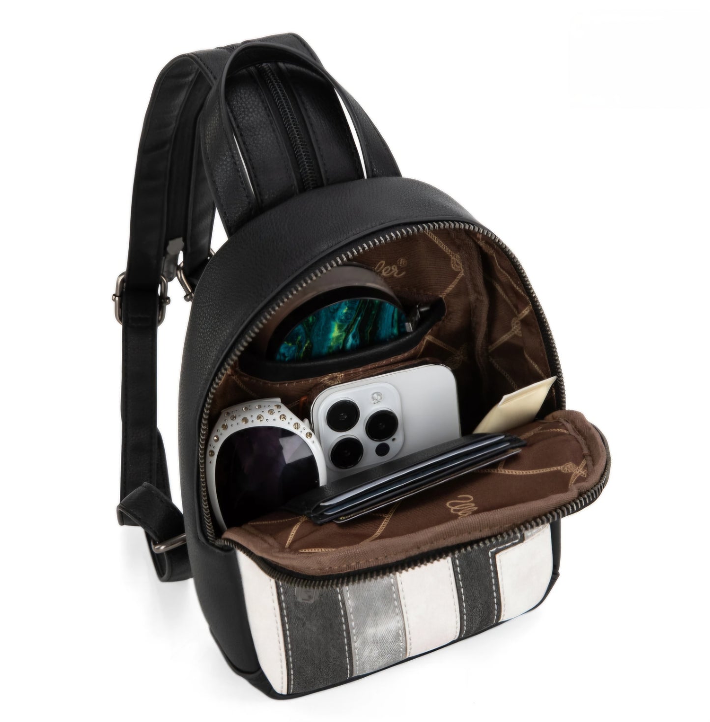 Wrangler Denim Patchwork Mini Backpack with Detachable Coin Pouch - Black