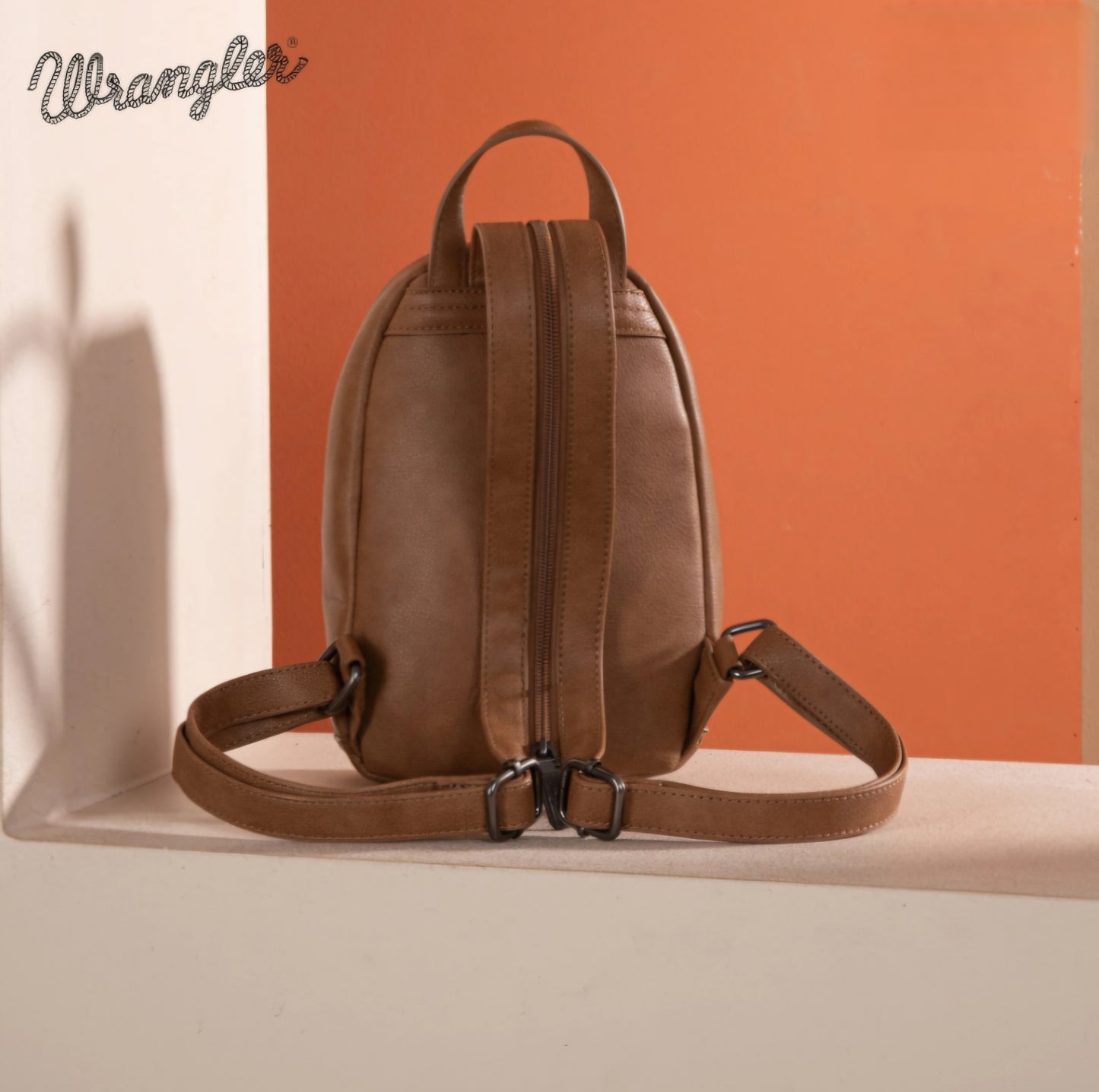 Wrangler Denim Patchwork Mini Backpack with Detachable Coin Pouch - Brown
