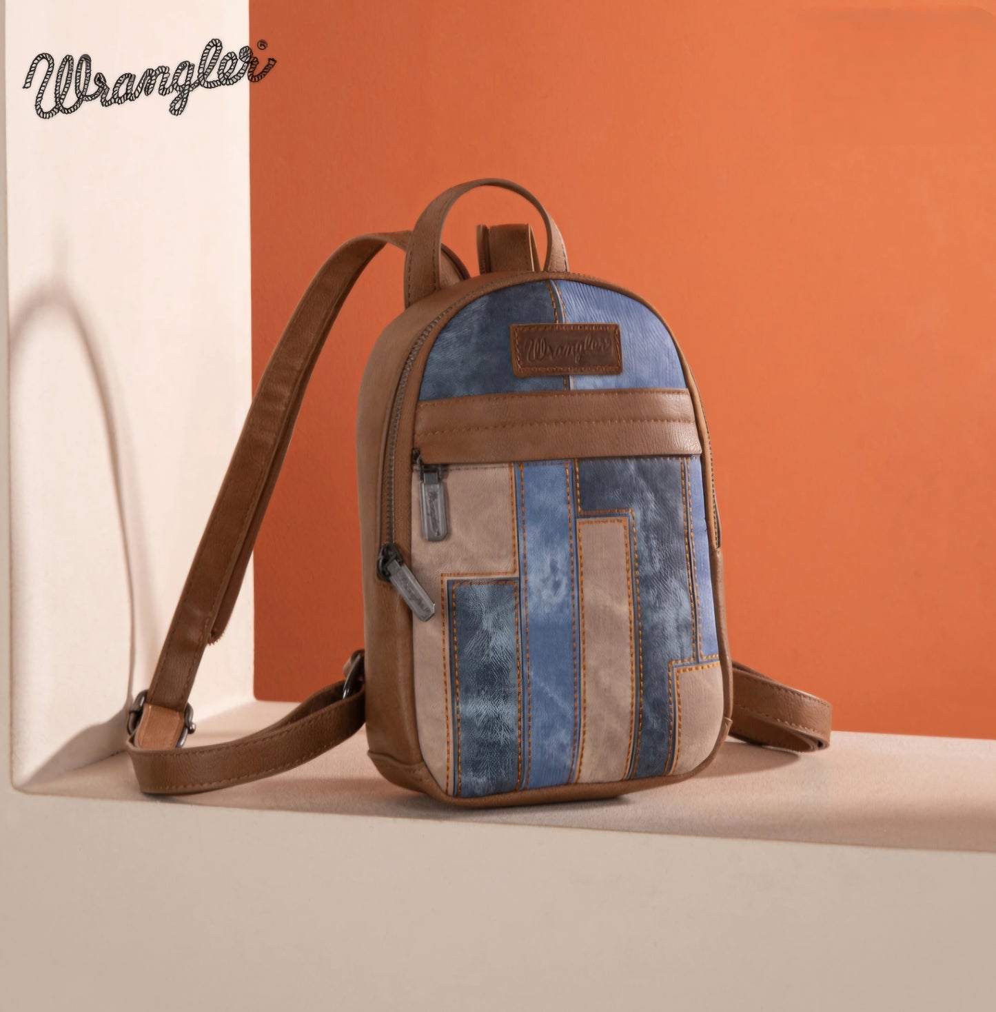 Wrangler Denim Patchwork Mini Backpack with Detachable Coin Pouch -Jean
