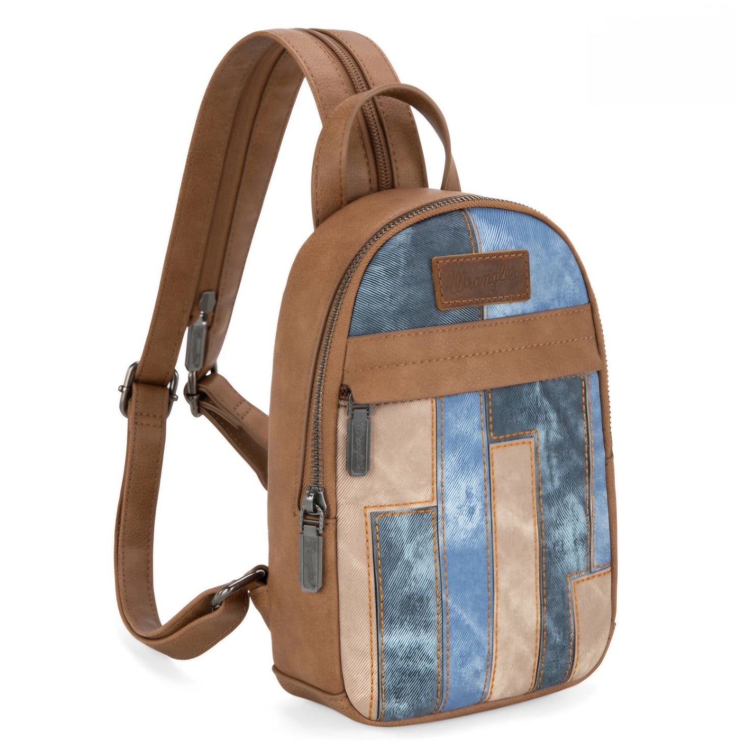 Wrangler Denim Patchwork Mini Backpack with Detachable Coin Pouch -Jean