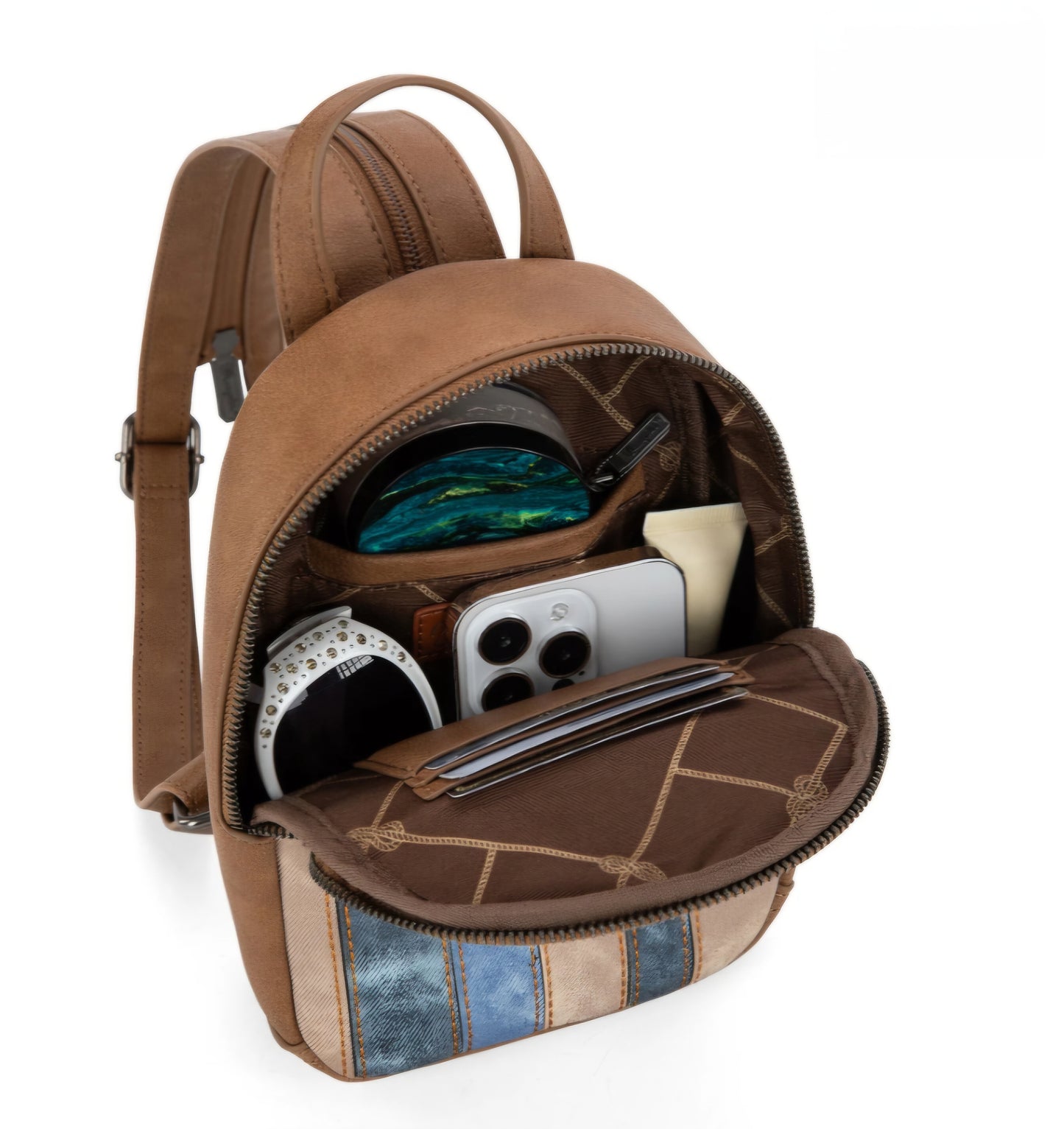 Wrangler Denim Patchwork Mini Backpack with Detachable Coin Pouch -Jean