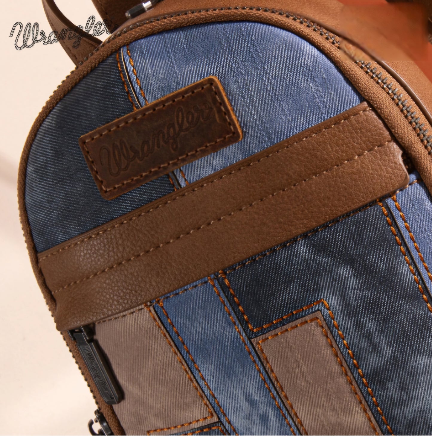 Wrangler Denim Patchwork Mini Backpack with Detachable Coin Pouch -Jean